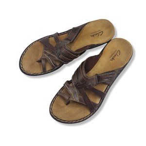 Clarks Bendables Slip On Brown Leather Summer Sandles Woman's Size 8.5 M